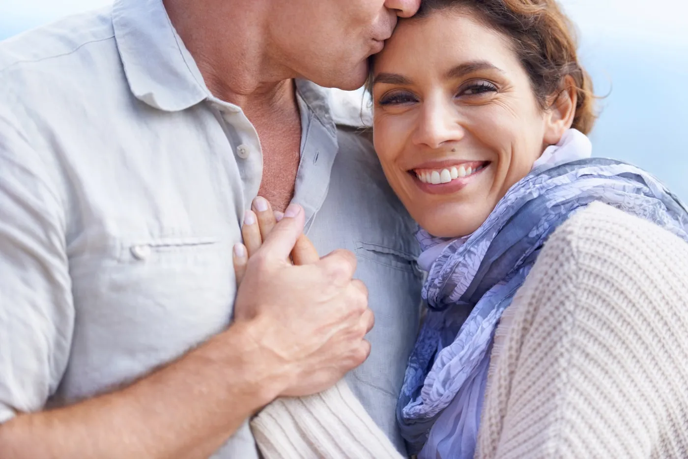 A happy couple embracing