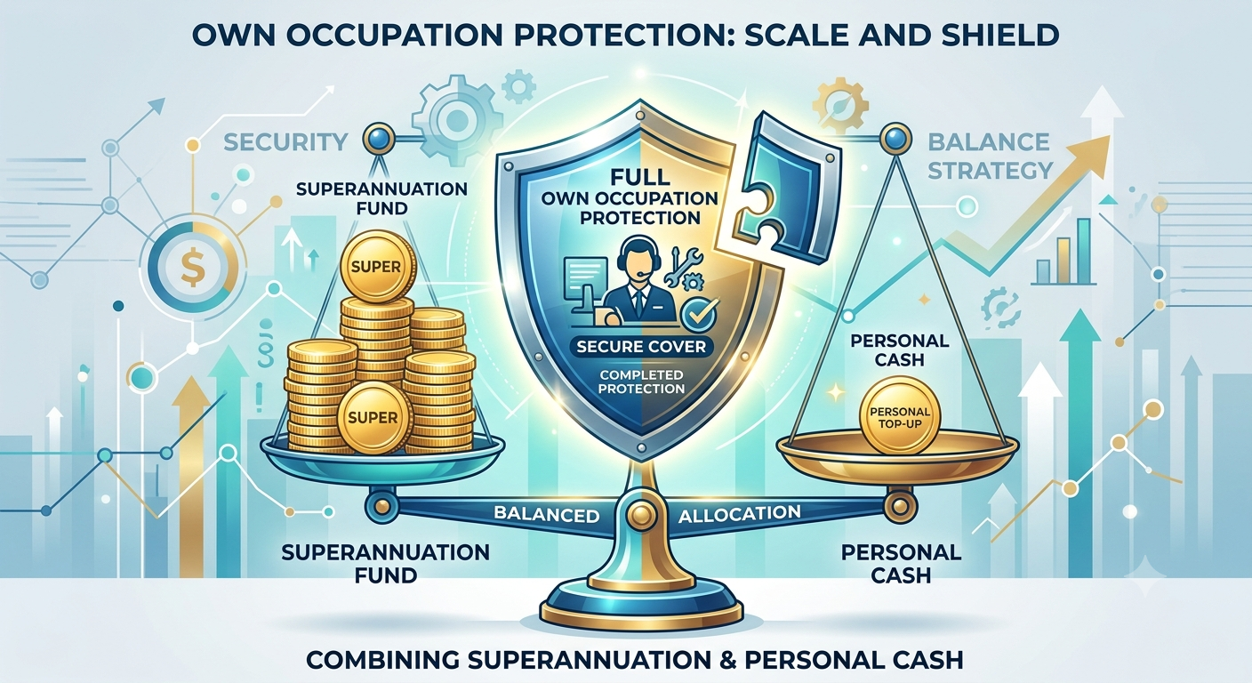 Infographic showing how Super-Linked TPD insurance splits costs between superannuation and personal cash.
