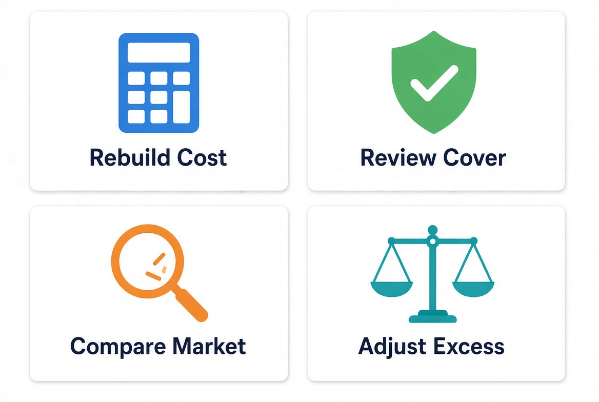 Four-step visual checklist graphic for optimizing Australian insurance coverage.