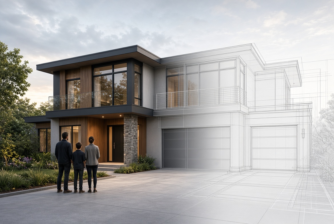 Australian family looking at a house representing underinsurance gaps in 2026.