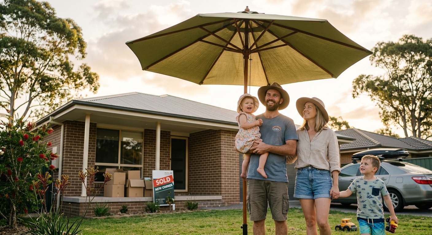 Young Australian family with children outdoors symbolizing life insurance protection during early homeownership years.